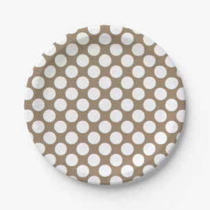 Large retro dots - white and taupe tan paper plate