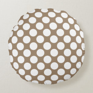 Large retro dots - white and taupe tan round cushion