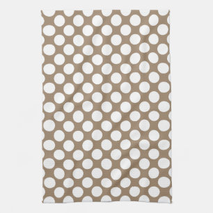 Large retro dots - white and taupe tan tea towel