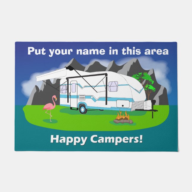 Large retro trailer doormat, teal, single axle doormat (Front)