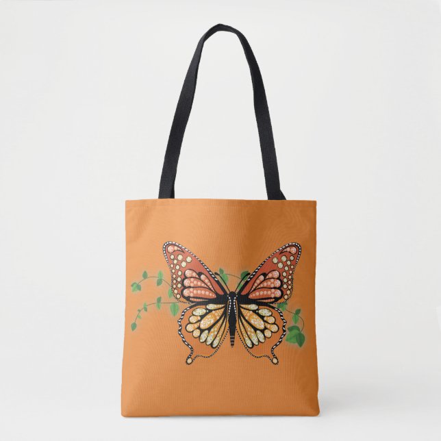 Large Rhinestone Monarch Butterfly Design Tote Bag (Front)