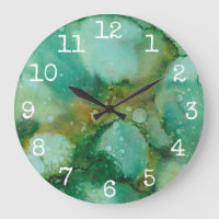 Large Round Clock "Golden Green" Inkblots
