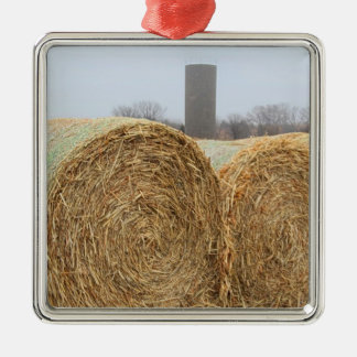 Large Round Hay Bales in a Farm Field Metal Tree Decoration