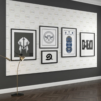 Large Round Logo Photo White Staggered Pattern Wallpaper