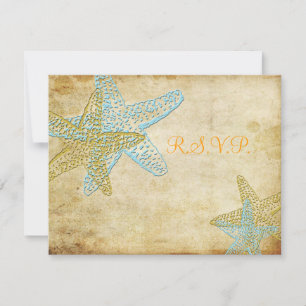 LARGE RSVP, VINTAGE BLUE STARFISH RSVP CARD