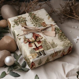 Large Santa Retro Gold Wrapping Paper