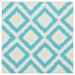 Large Scale Aqua Yellow Ikat Diamonds Pattern Fabric