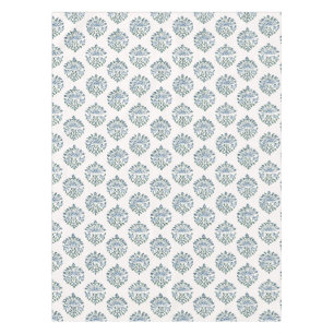 Large Scale Blue Medallion, White Ground Tablecloth