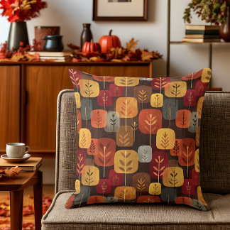 Large-Scale Mid-Century Modern Autumn Forest Cushion