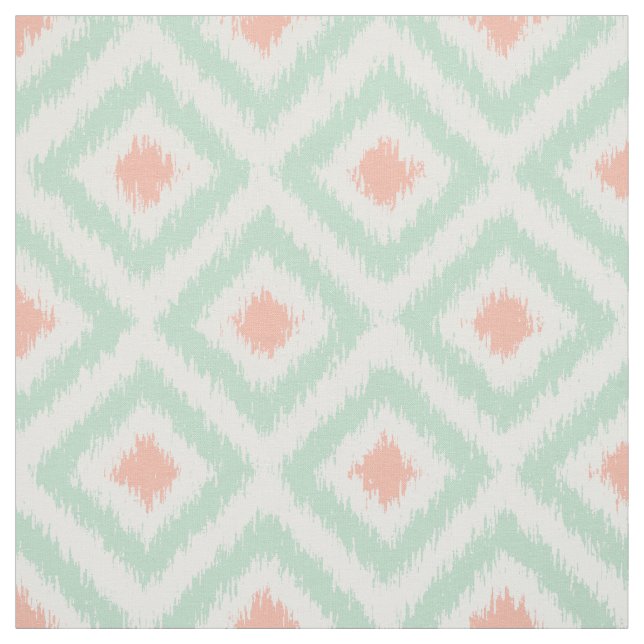 Large Scale Mint Coral Ikat Diamonds Pattern Fabric (Swatch)