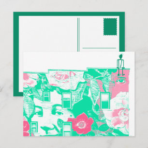 large scale mural art on brick building postcard