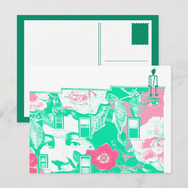 large scale mural art on brick building postcard (Front/Back)