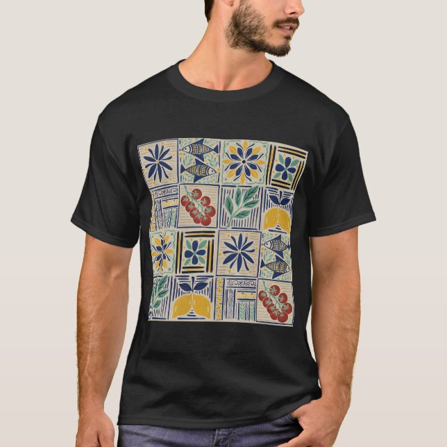 Large scale of Mediterranean Tile Pattern with Lem T-Shirt (Front)