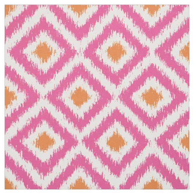 Large Scale Pink Tangerine Ikat Diamonds Pattern Fabric (Swatch)