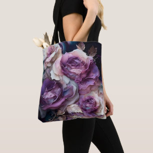 Large Scale Purple and Gold Roses Tote Bag