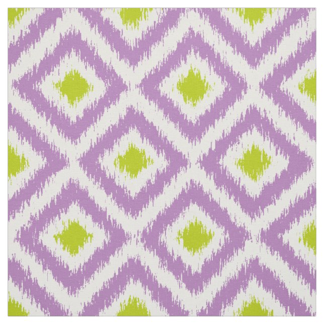 Large Scale Purple Green Ikat Diamonds Pattern Fabric (Swatch)