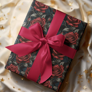 Large Scale Red and Green Roses Wrapping Paper