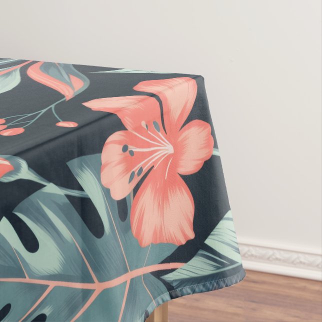 Large-scale tropical florals and leaves tablecloth (In Situ)