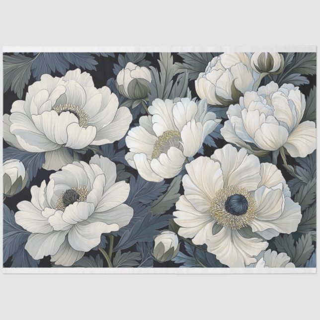 Large scale White poppies decoupage  Tissue Paper (Front)