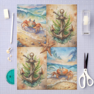 Large Scenic Starfish, Anchors & Crab Decoupage Tissue Paper