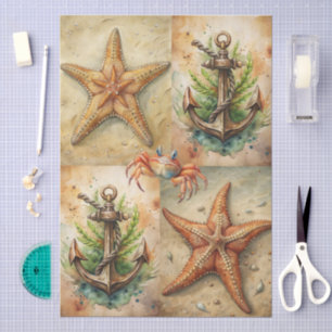 Large Scenic Starfish, Anchors & Crab Decoupage Tissue Paper