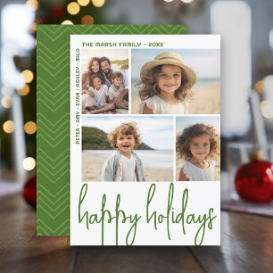 Large Script Olive Green - 4 Photo Offset - Happy Holiday Card