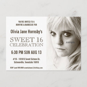 Large Sepia Photo Sweet Sixteen Birthday Party Invitation