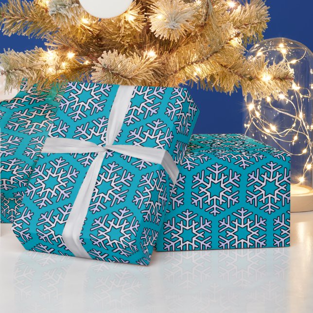 Large Silver Snowflakes on Azure Blue Wrapping Paper (Holidays)