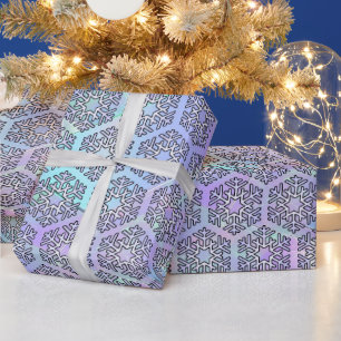 Large Silver Snowflakes on Teal & Purple Texture Wrapping Paper