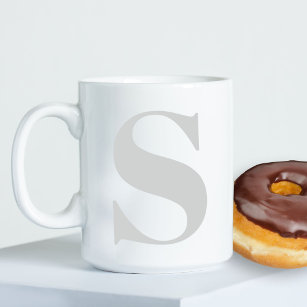 Large Simple Monogram Any Initial Light Grey Large Coffee Mug