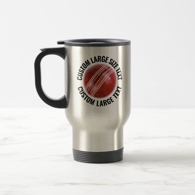 Large Size Personalised Text Custom Cricket Travel Mug (Left)