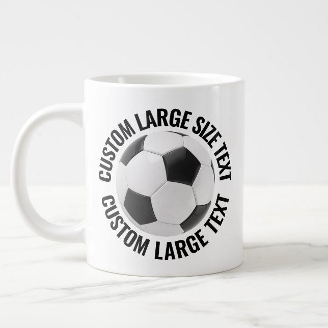Large Size Personalised Text Soccer Ball Custom Coffee Mug (Left)