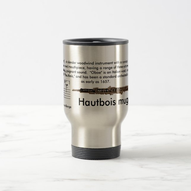 Large sized (15 oz.) Travel Oboe mug with lid (Center)