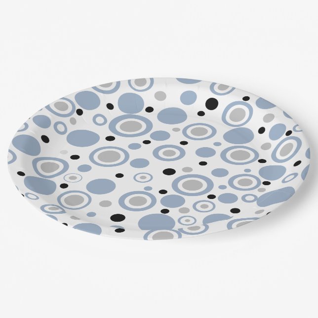 Large Slate Blue Silver Geometric Circles  Paper Plate (Angled)