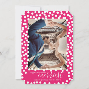 Large Snow Dots on Pink Peacock, Christmas Card