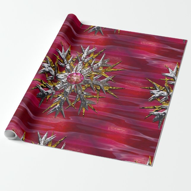 Large Snowflake Over Paris 15 feet of Wrapping Paper (Unrolled)