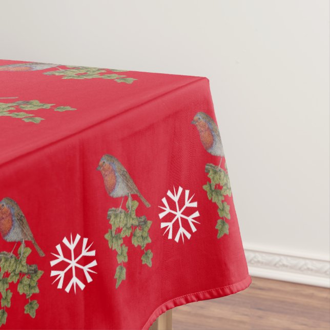 large snowlakes with Ivy and robins for christmas Tablecloth (In Situ)