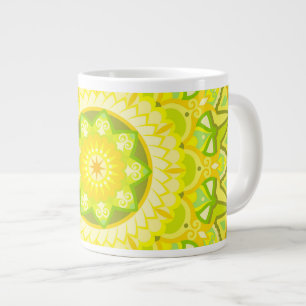Large Spring Mandala Green Yellow Boho Oversized Coffee Mug