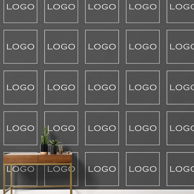 Large Square Logo Photo on Dark Grey Business Wallpaper (Hallway)