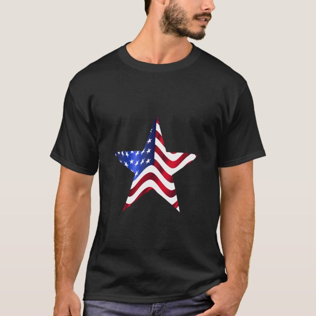 Large Star with Flag Design, 4th of July T-Shirt (Front)