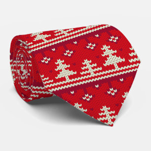 Large Stitch Christmas Sweater Look Red xmas tree Tie