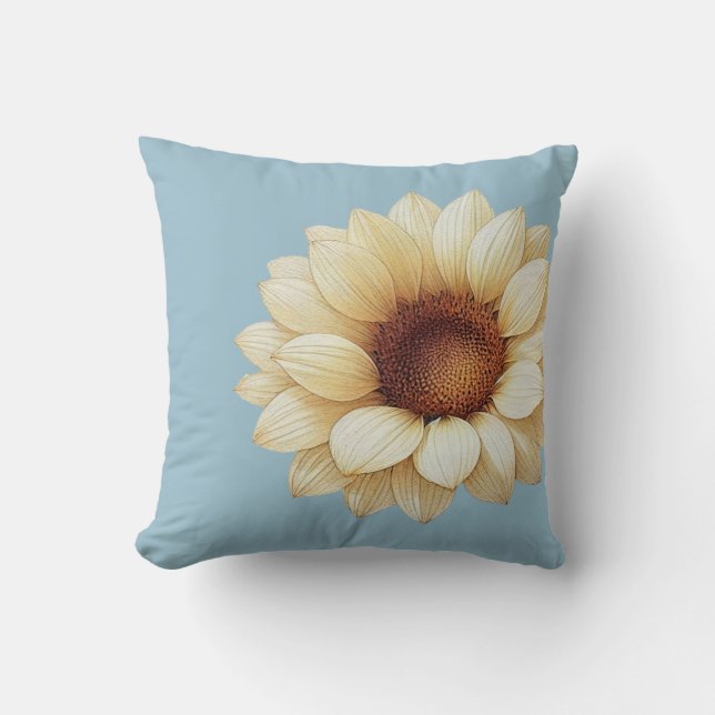 Large Sunflower Sage Green Throw Pillow (Front)