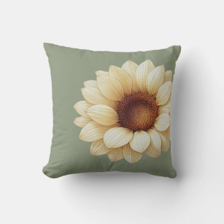 Large Sunflower Sage Green Throw Pillow