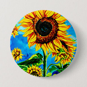 Large Sunflowers Watercolor nature painting  7.5 Cm Round Badge