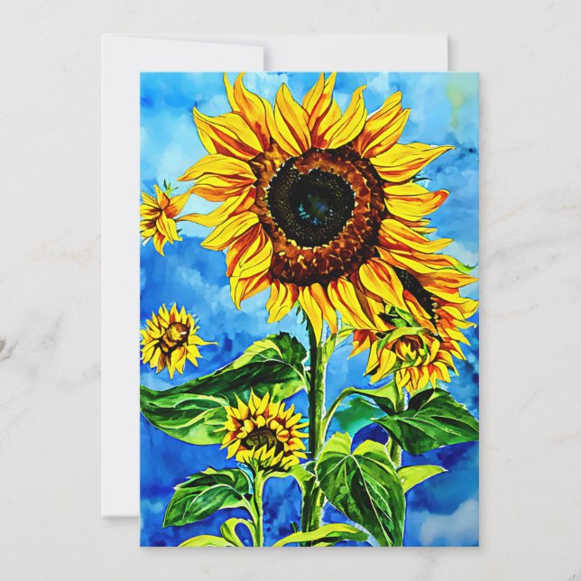 Large Sunflowers Watercolor nature painting   Holiday Card (Front)