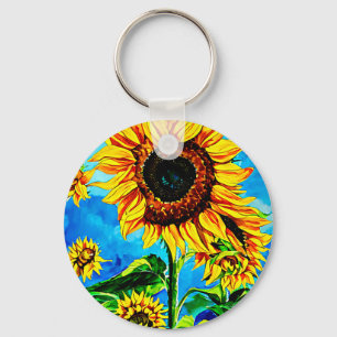 Large Sunflowers Watercolor nature painting  Key Ring