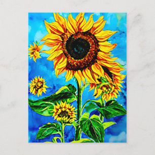 Large Sunflowers Watercolor nature painting Postcard
