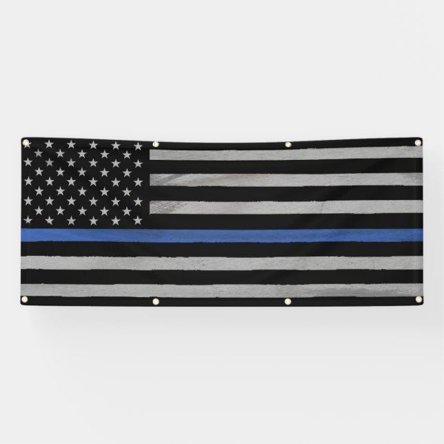 Large Tatter Distressed Thin Blue Line Flag Banner (Horizontal)