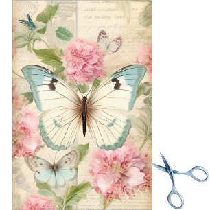 Large Teal Cream Butterflies Huge Pink Flowers Tissue Paper