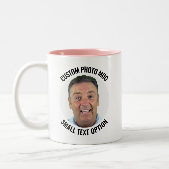 Large Text PINK Two-Tone Personalised Photo Mug (Left)